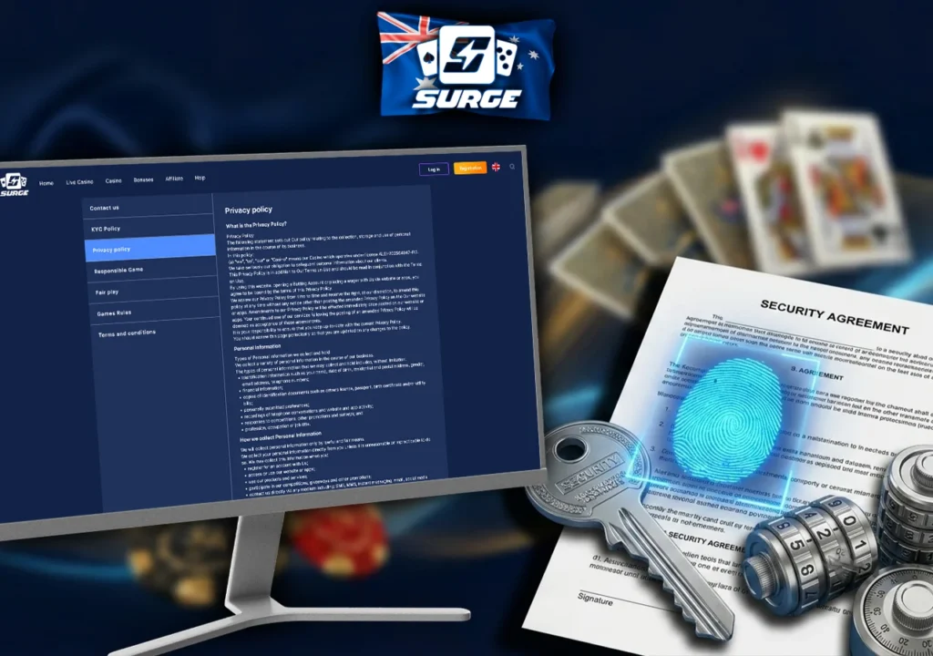 Legal data protection standards and user privacy policy rules at Surge Casino.
