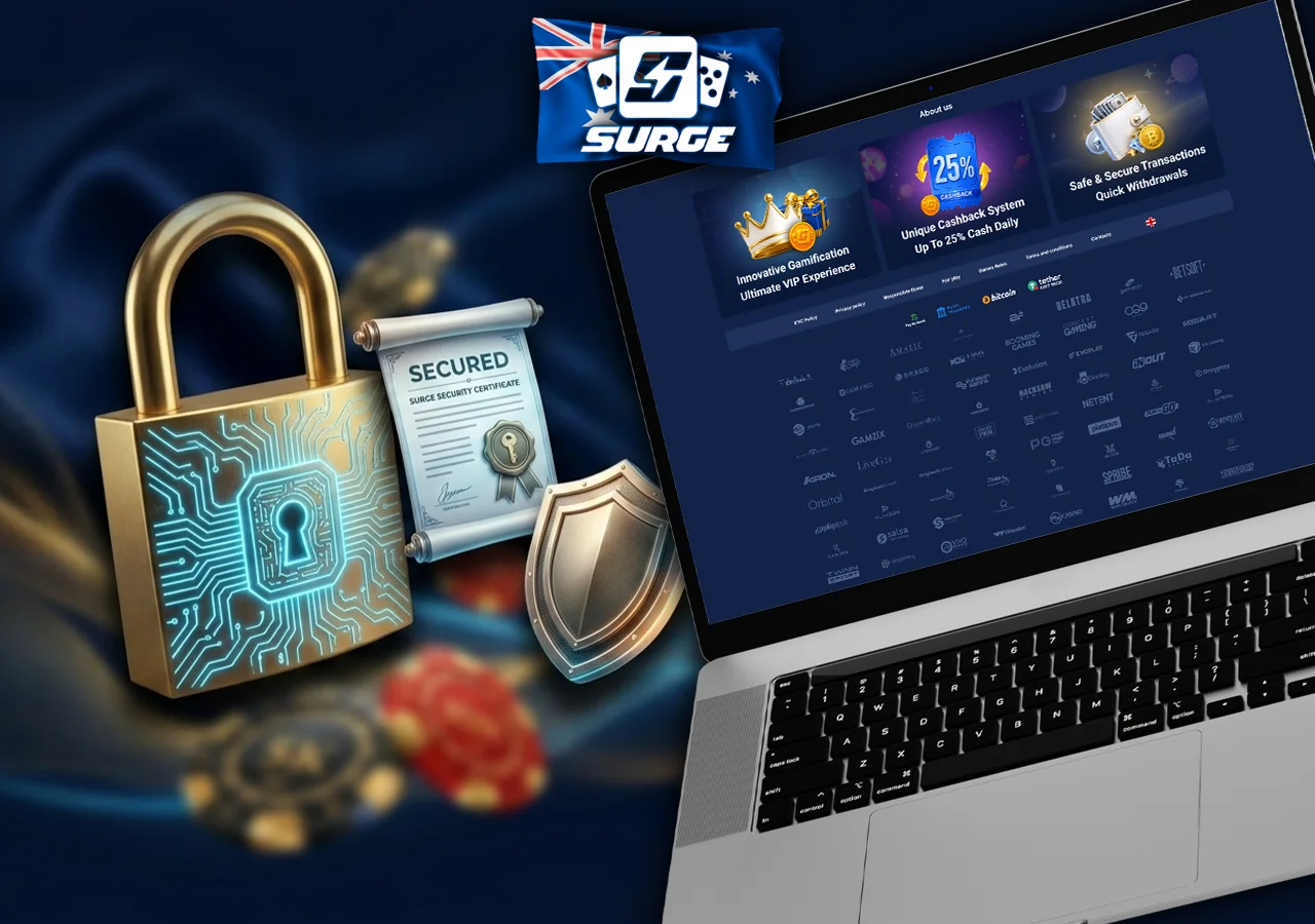 Security measures and official licensing status verifying that the gaming site is safe.