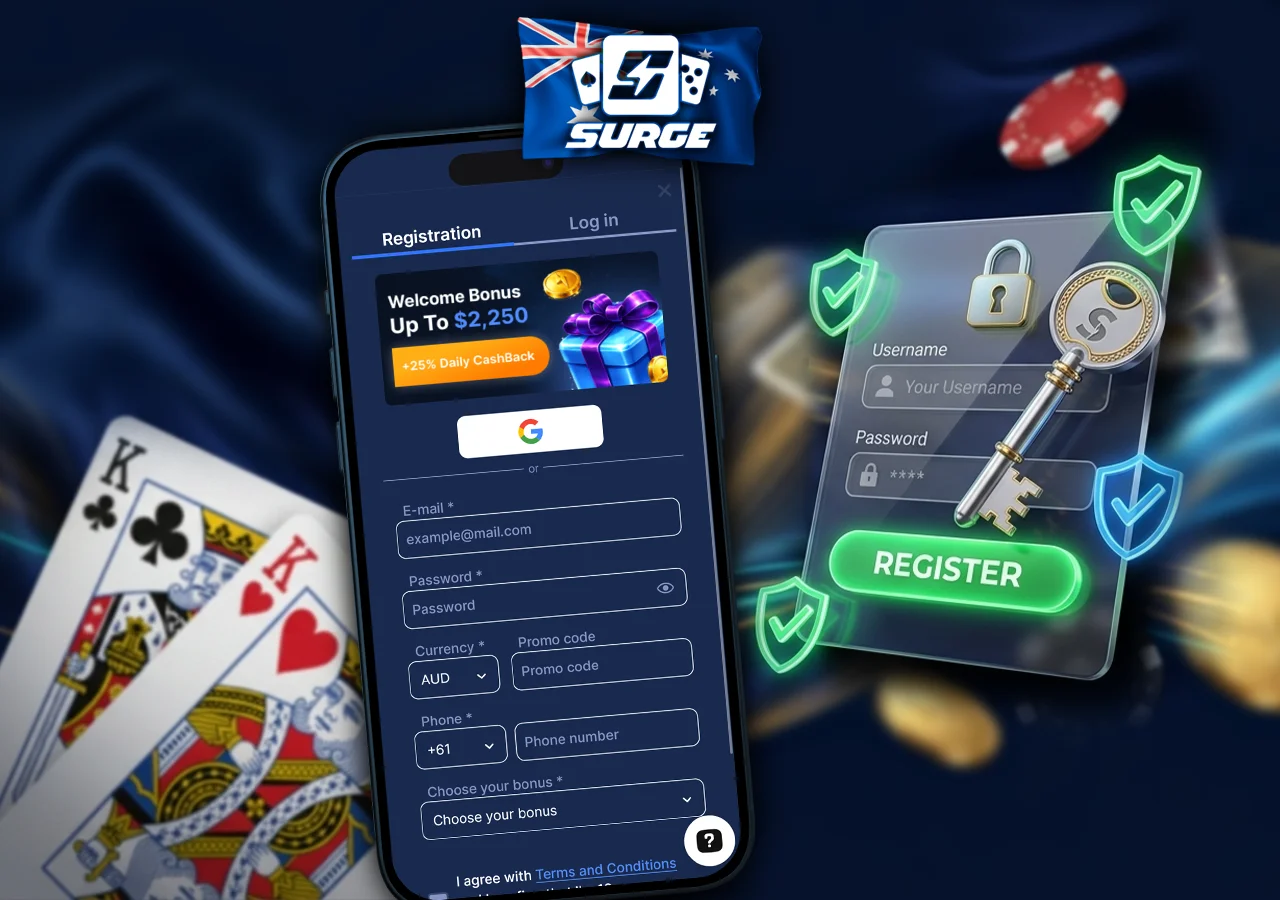 Step by step guide on how to register an account at Surge Casino.